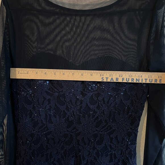 Lauren Ralph Lauren Evening Maxi Dress Women 12P Navy Lace Sequin Formal Luxury - Picture 8 of 8